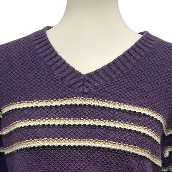 Christopher & Banks Womens XL Long Sleeve Striped V-Neck Pullover Sweater - Picture 2 of 6